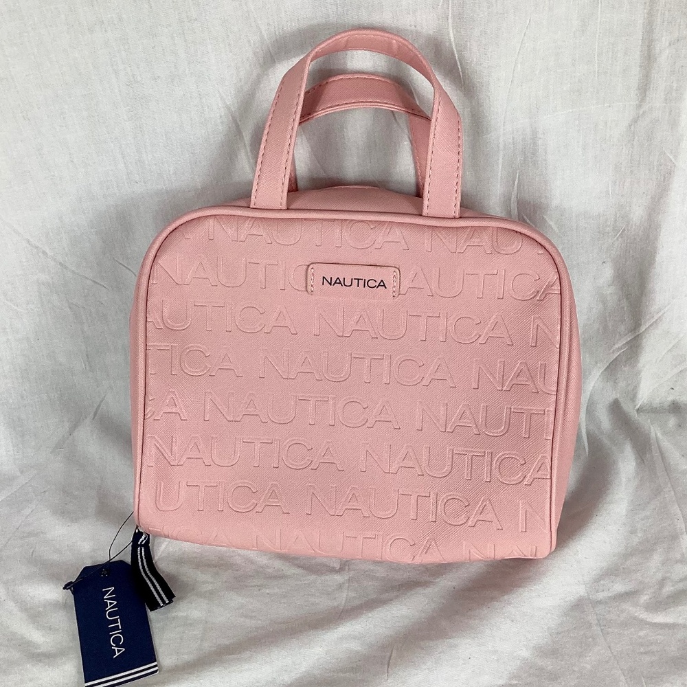 Nautica Overnight Travel Bag Pink Faux Leather Makeup Bag Zip Around NEW